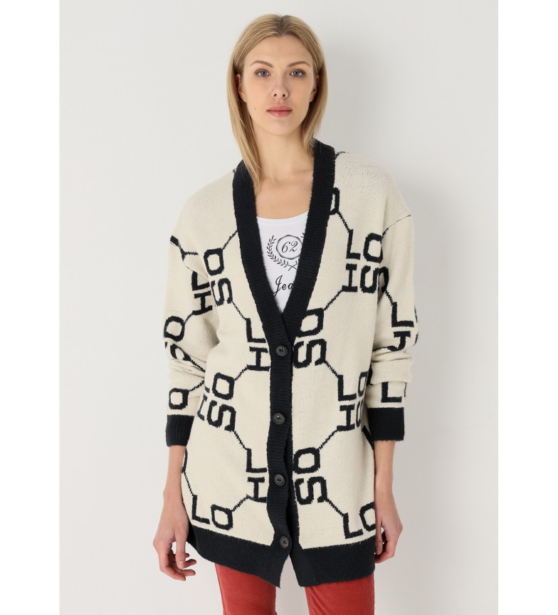 Lois Jeans Cárdigan larga abotonada tejido jacquard beige