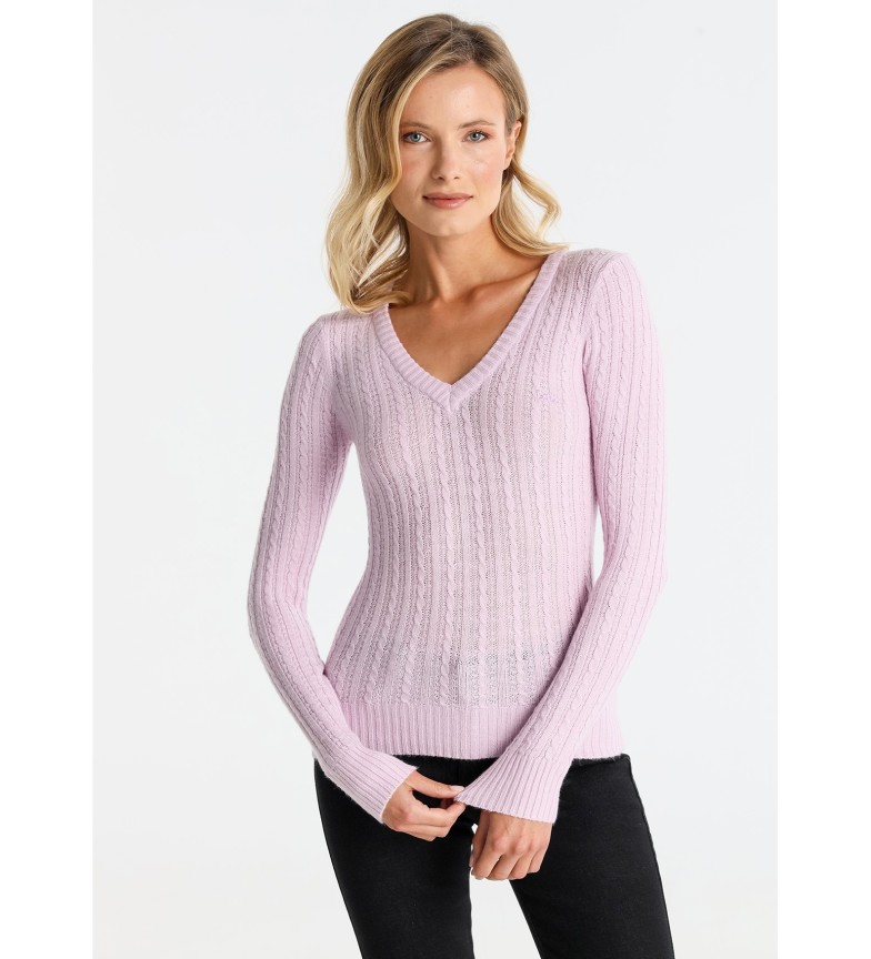 Lois Jeans Jersey de punto cable rosa