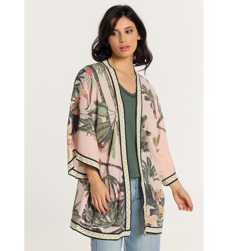 Lois Jeans Kimono manga 3/4 estampado tropical rosa