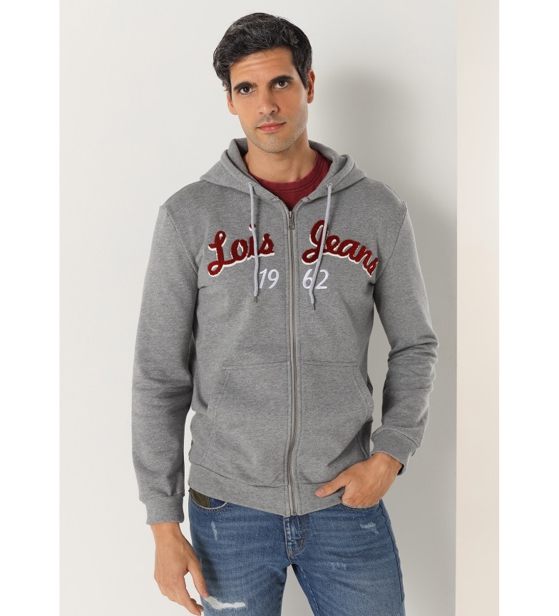 Lois Jeans Sudadera con cremallera y capucha gris