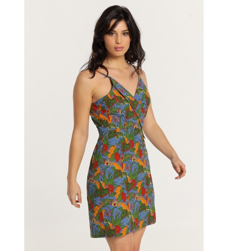 Lois Jeans Vestido corto de tirantes estampado Tropical Love lies multicolor