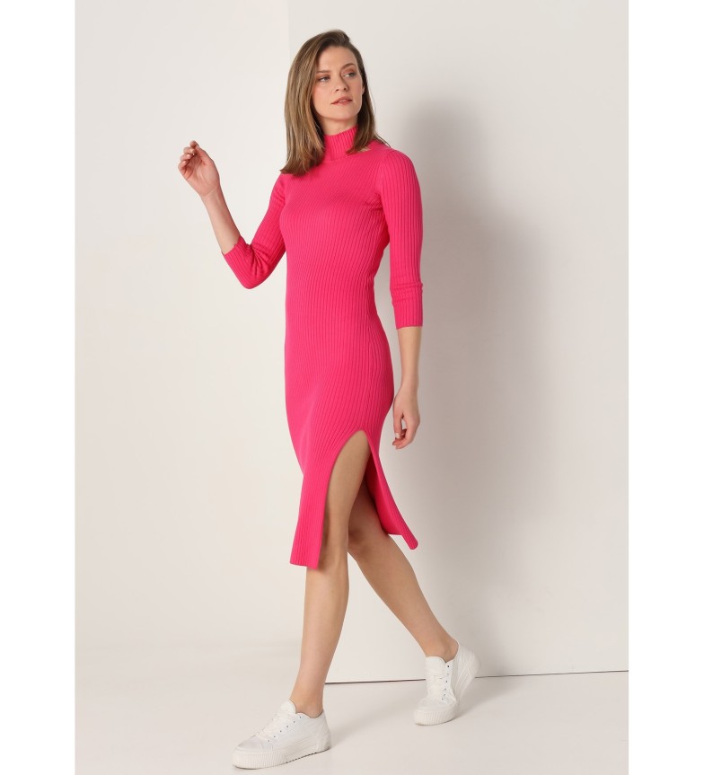 Lois Jeans Vestido de punto midi rosa