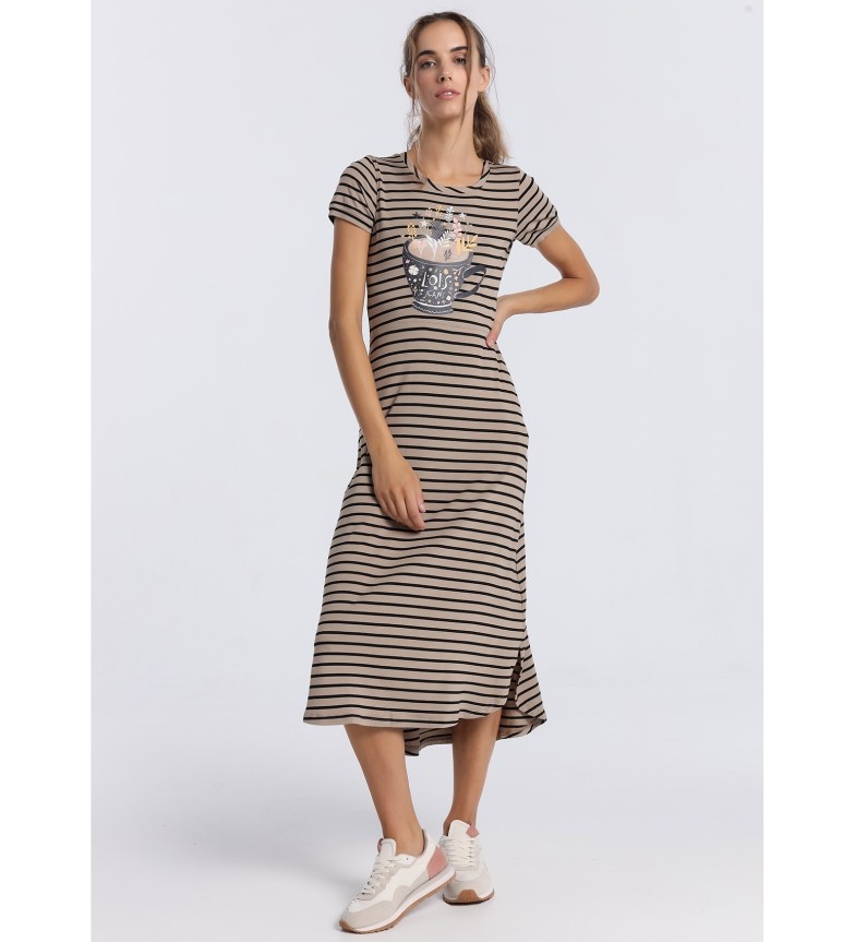 Lois Jeans Vestido largo a rayas marrón