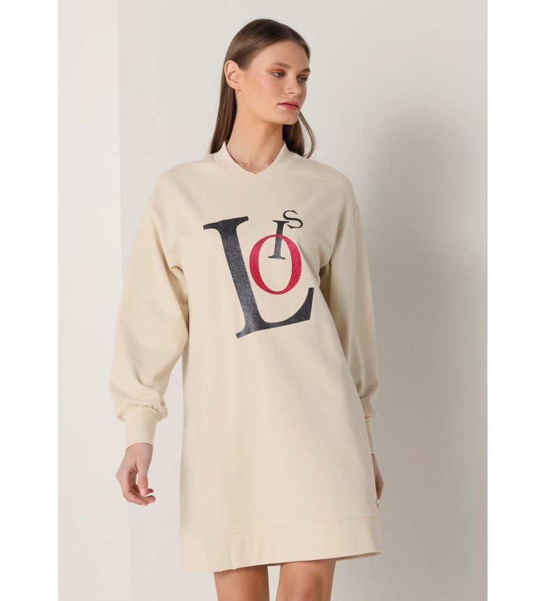 Lois Jeans Vestido Sudadera con apertura lateral beige