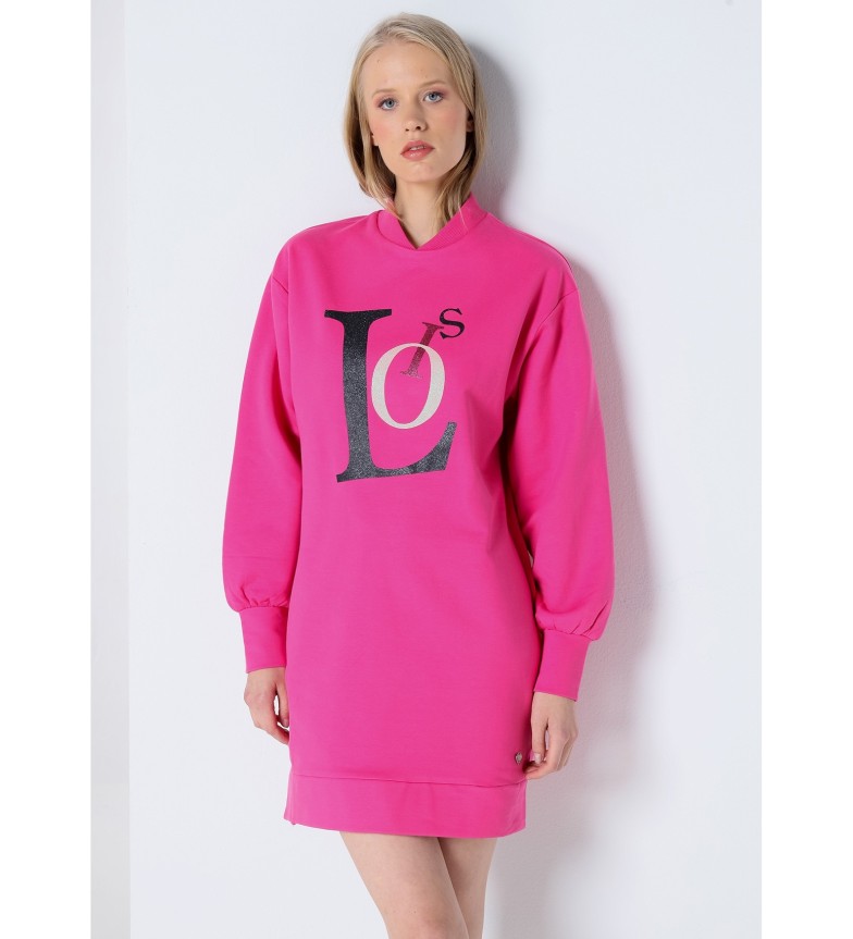 Lois Jeans Vestido Sudadera con apertura lateral rosa