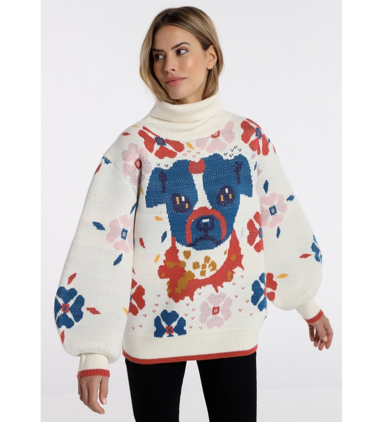 Lois Jeans Jersey con cuello cisne blanco