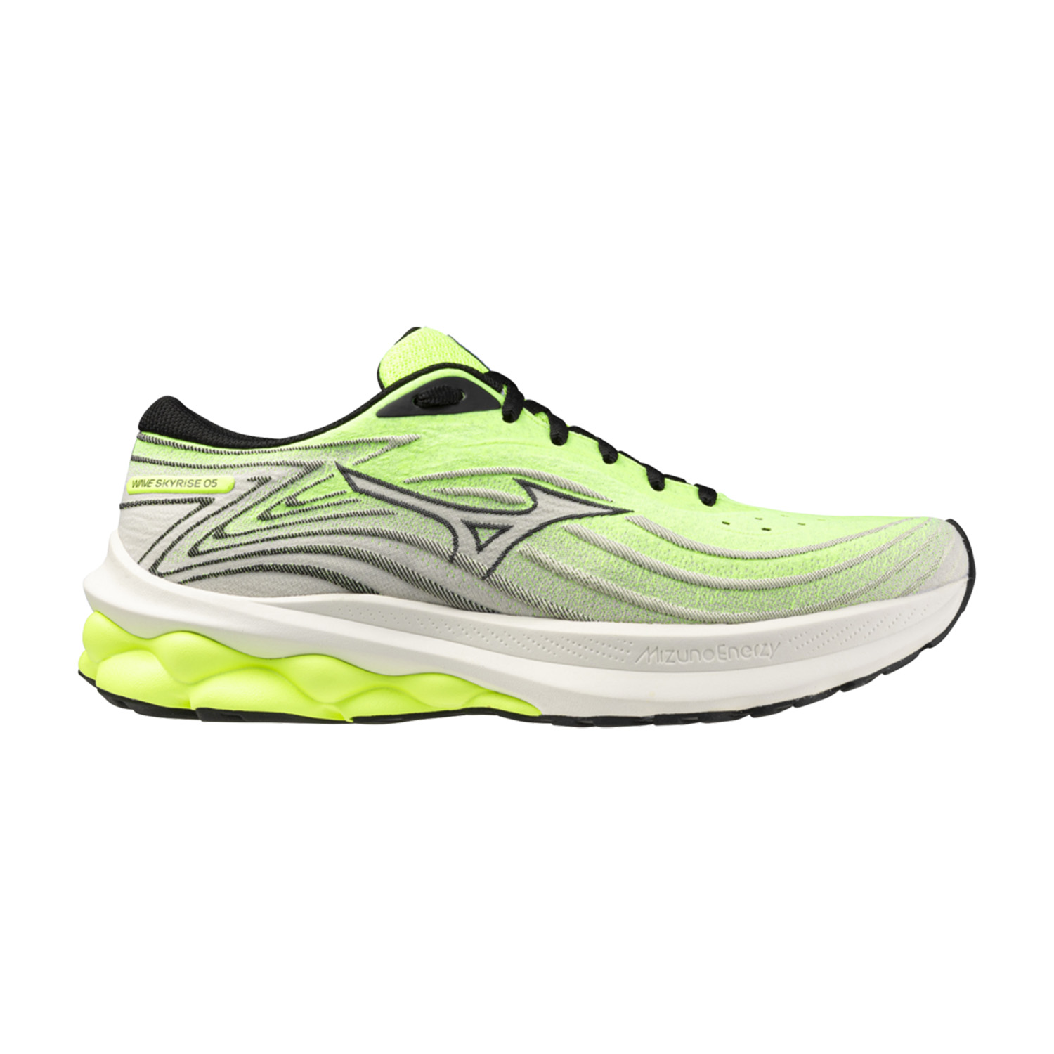 Mizuno Wave Skyrise 5 Zapatillas Running Neutras Mujer Pristine/Vibrant Orange/Neo Lime