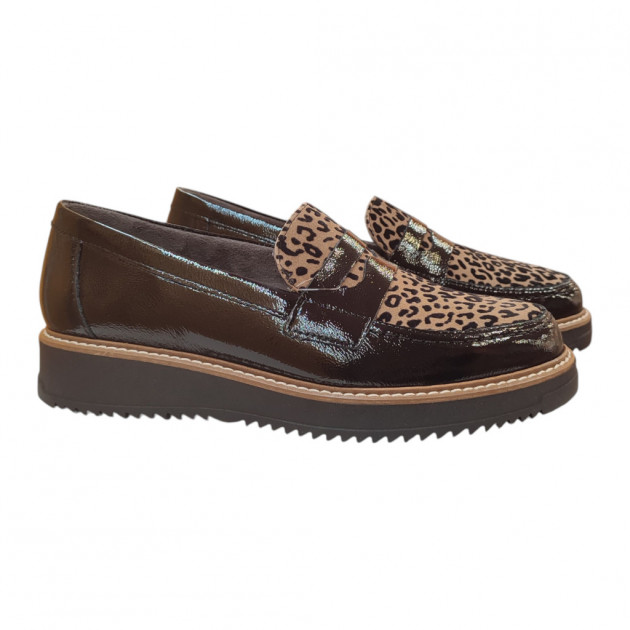 Mocasines Pitillos negros con detalle leopardo para mujer