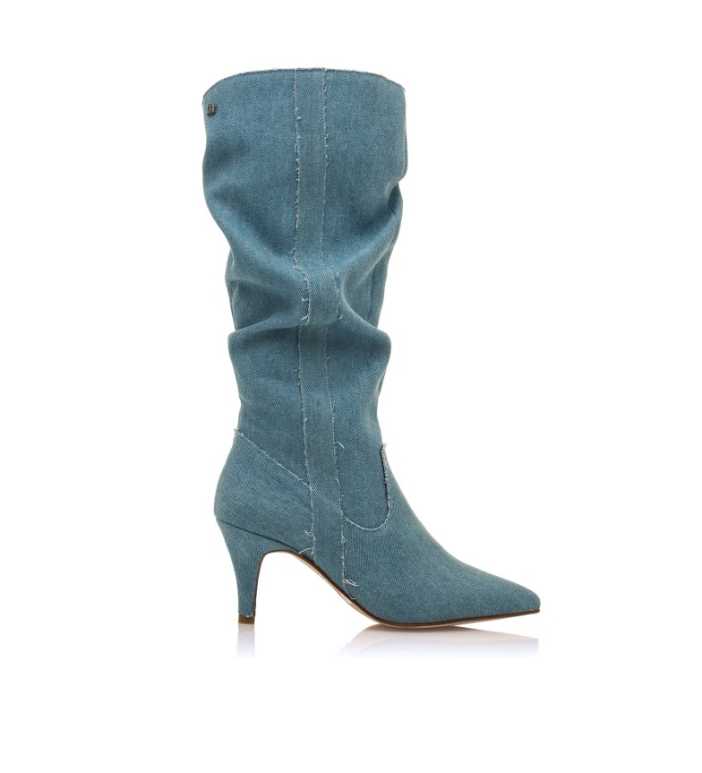 Mustang Botas de Piel Chantal azul -Altura tacón 8cm-