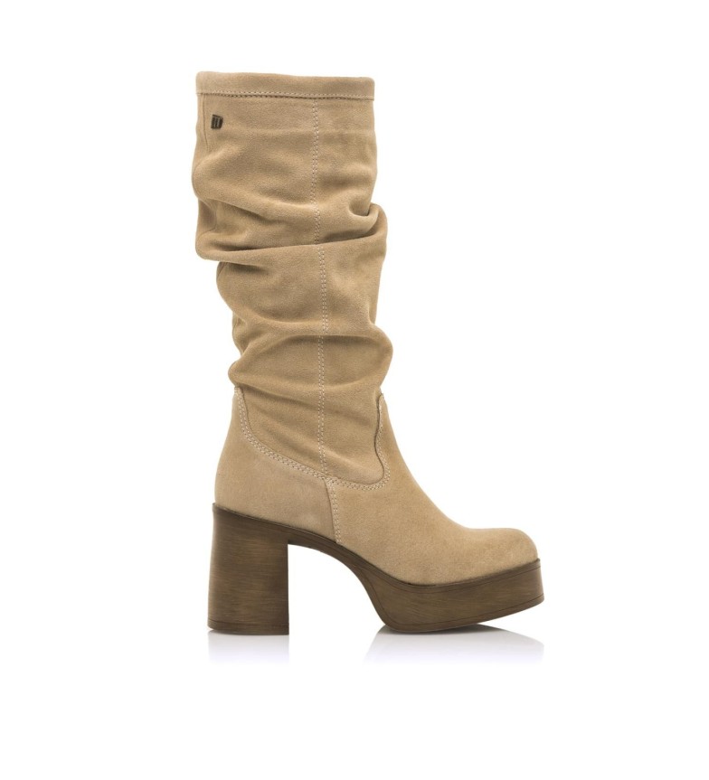 Mustang Bota de piel Sixties Beige - Altura tacón 8cm -