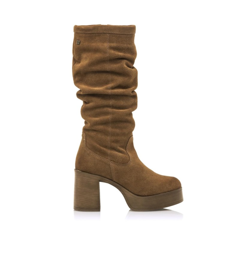 Mustang Bota de piel Sixties marrón - Altura tacón 8cm -