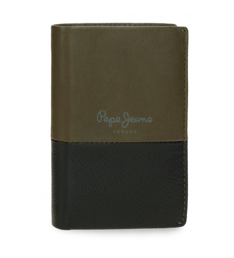 Pepe Jeans Cartera de piel Dual vertical con monedero Verde caqui