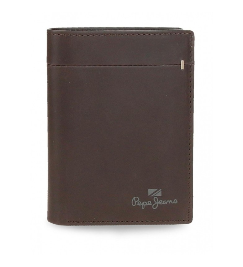 Pepe Jeans Cartera de piel Staple vertical con monedero Marrón