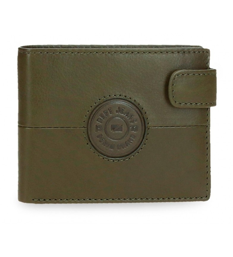 Pepe Jeans Cartera vertical de piel Cracker Verde caqui con cierre de click