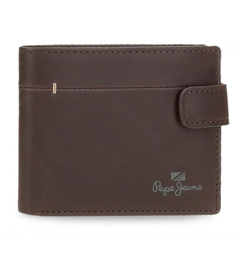 Pepe Jeans Cartera vertical de piel Staple Marrón con cierre de click