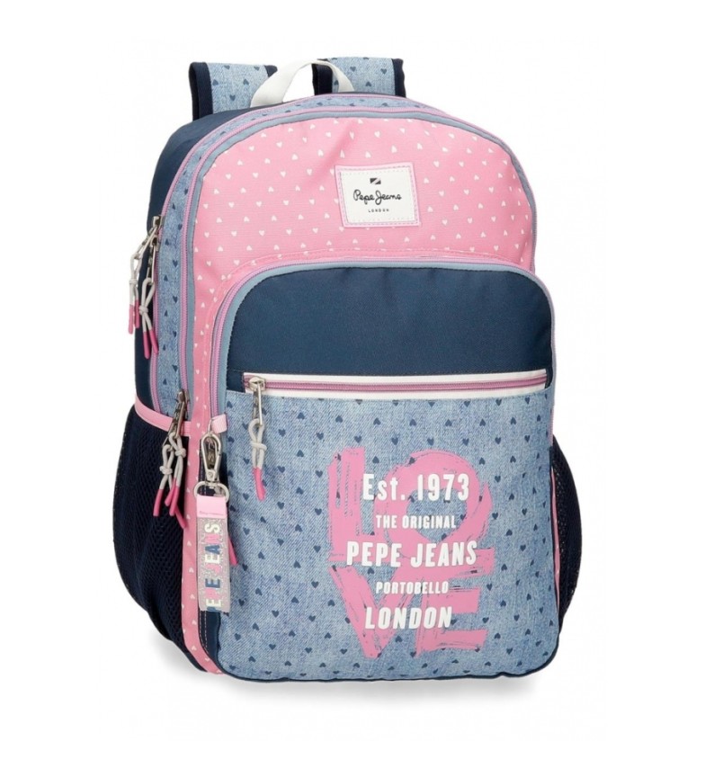 Pepe Jeans Mochila escolar Pepe Jeans Noni denim dos compartimentos 40 cm adaptable a carro azul, rosa