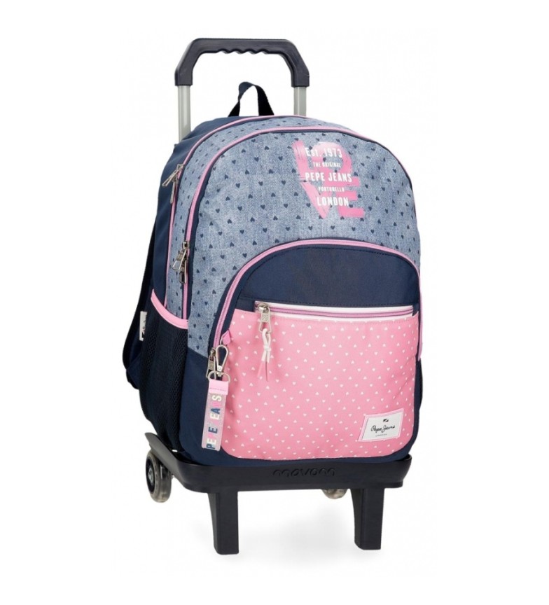 Pepe Jeans Mochila Noni denim doble compartimento con carro azul