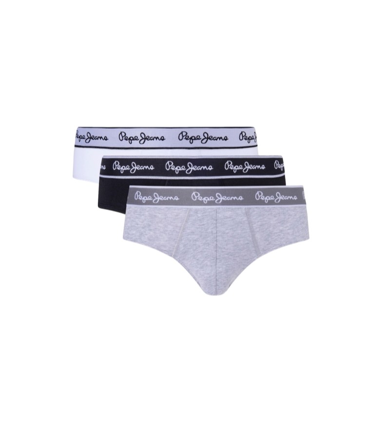 Pepe Jeans Pack 3 Slips Algodón blanco, negro, gris