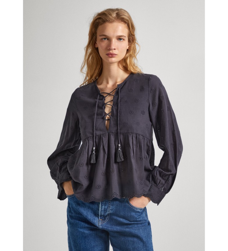 Pepe Jeans Blusa Con Detalles Calados gris