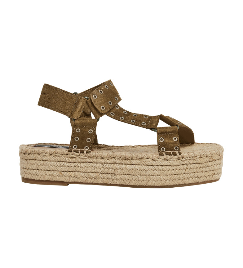 Pepe Jeans Sandalias de piel Tracy Resort verde -Altura plataforma 4.6cm-
