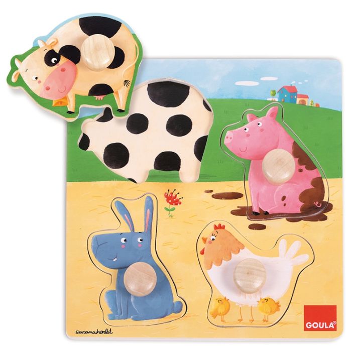 Puzzle madera 4 piezas Animales de la granja - Goula