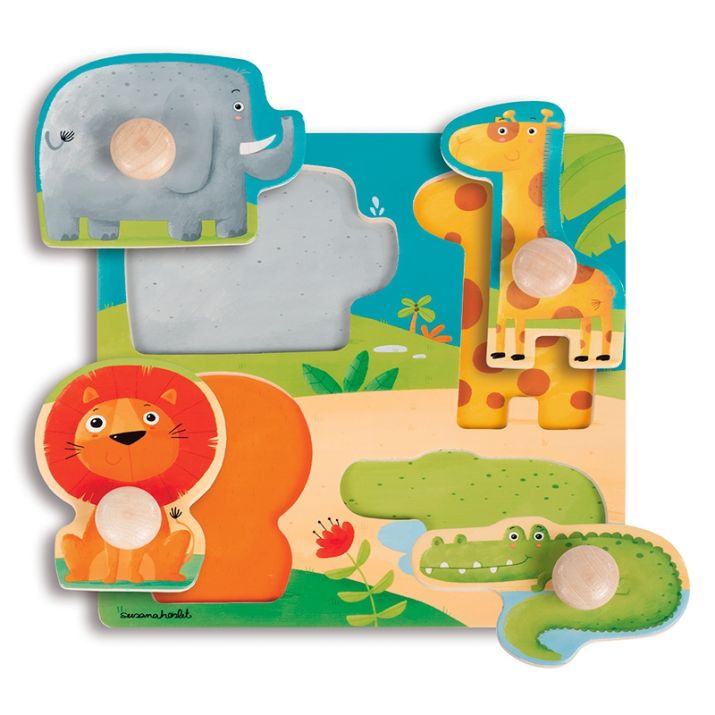 Puzzle madera 4 piezas Animales de la selva - Goula