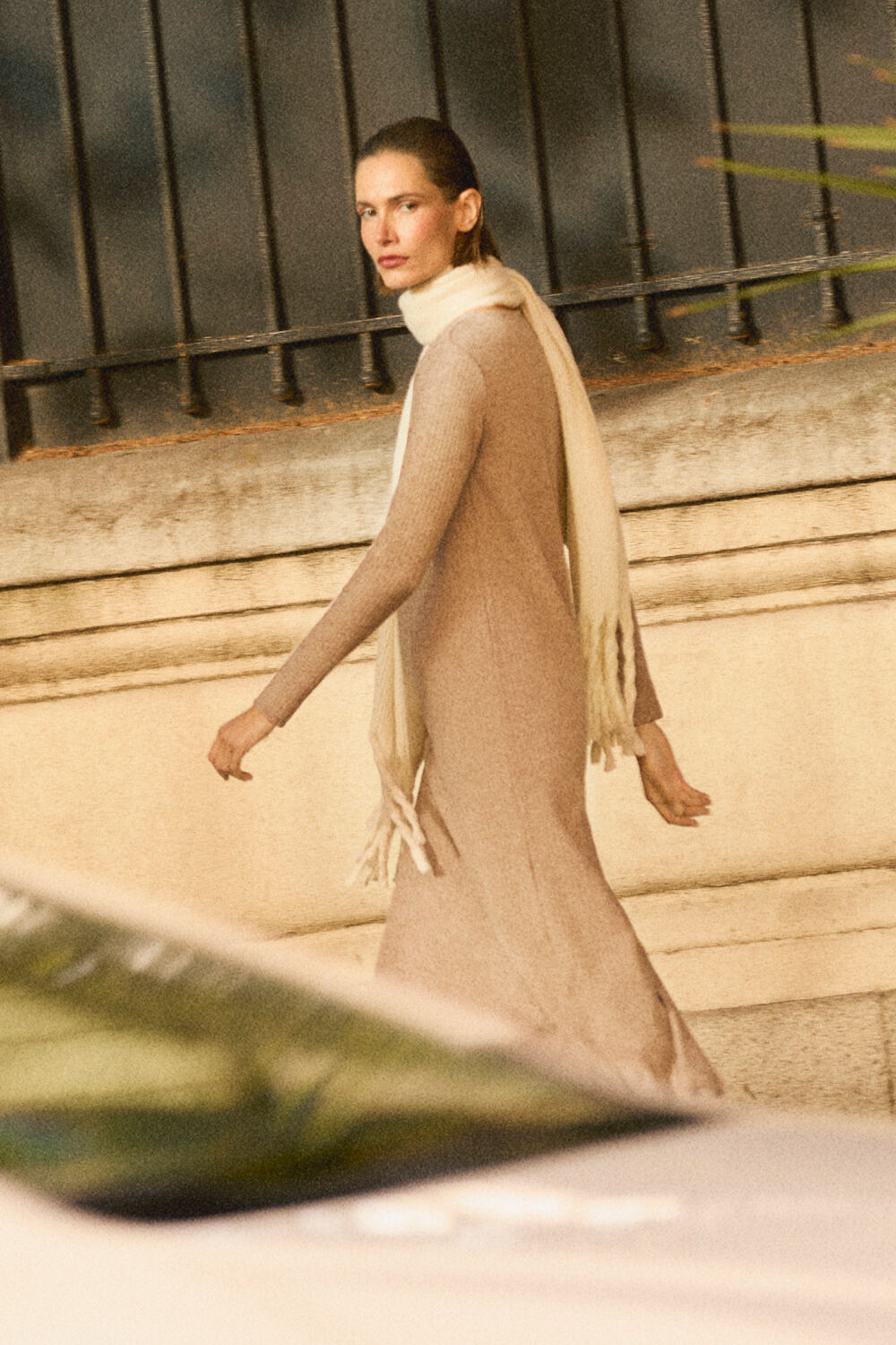 Vestido largo punto canalé marrón