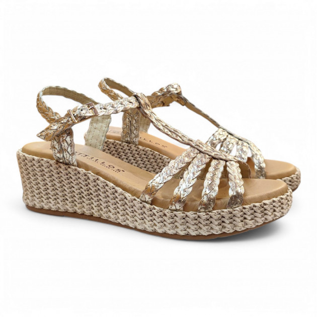 Sandalias Pitillos trenzada rafia oro