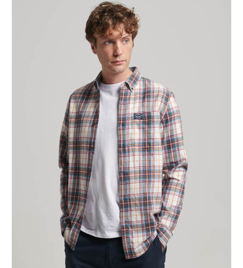 Superdry Camisa de leñador de algodón orgánico a cuadros beige
