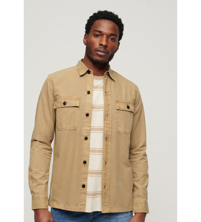 Superdry Camisa de manga larga militar marrón