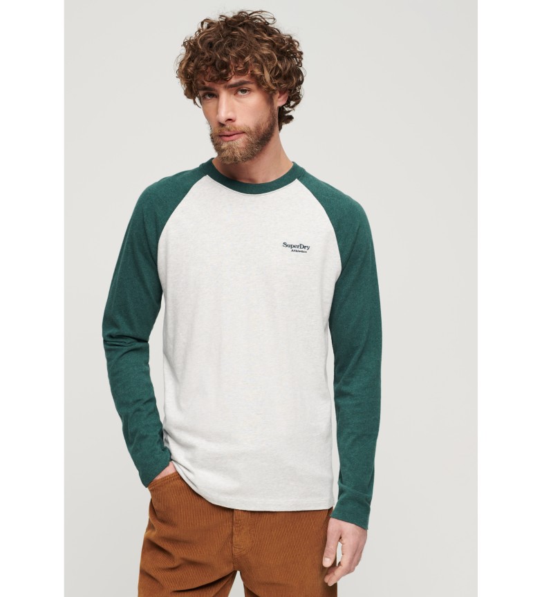 Superdry Camiseta de béisbol de manga larga Essential blanco, verde