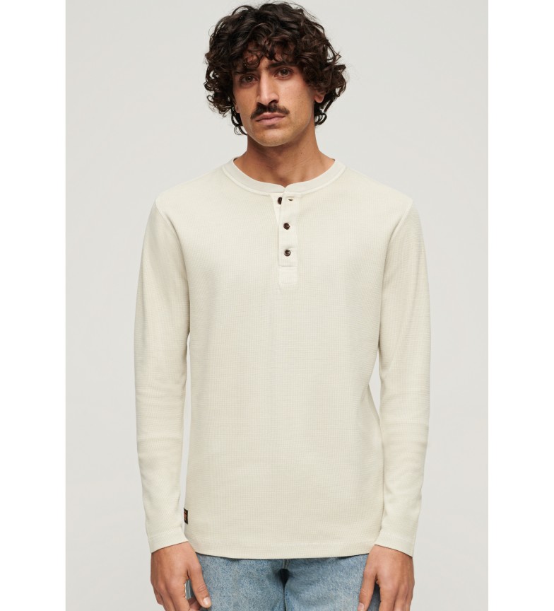 Superdry Camiseta de cuello panadero y manga larga beige