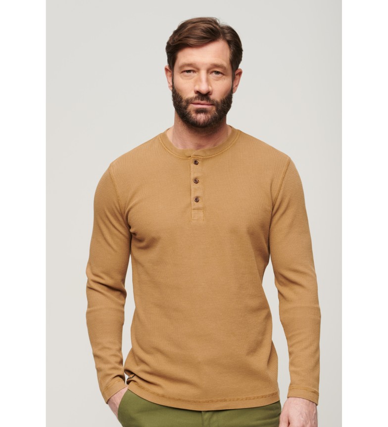 Superdry Camiseta de cuello panadero y manga larga marrón