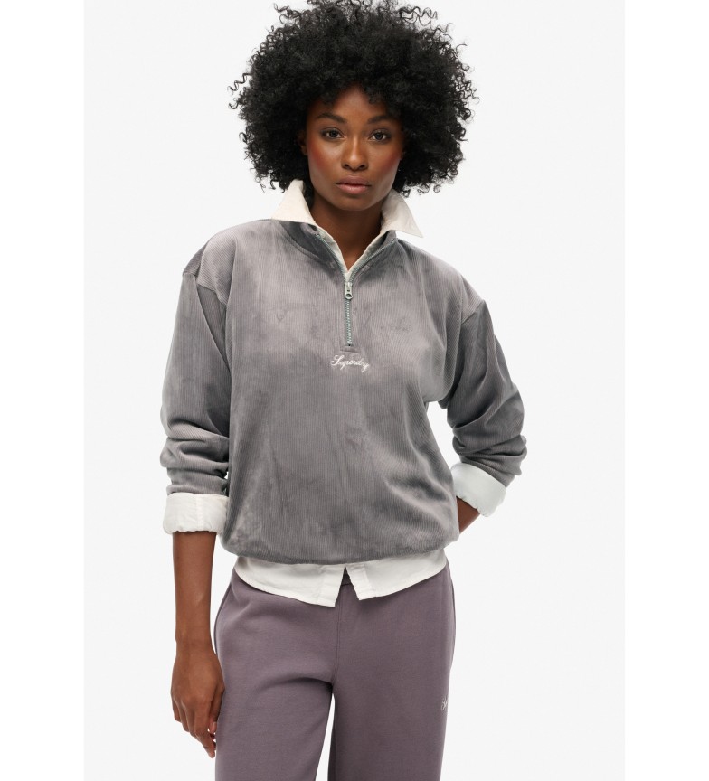 Superdry Sudadera Country Club de terciopelo gris