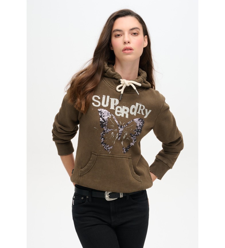 Superdry Sudadera gráfica con capucha y adornos Punk verde