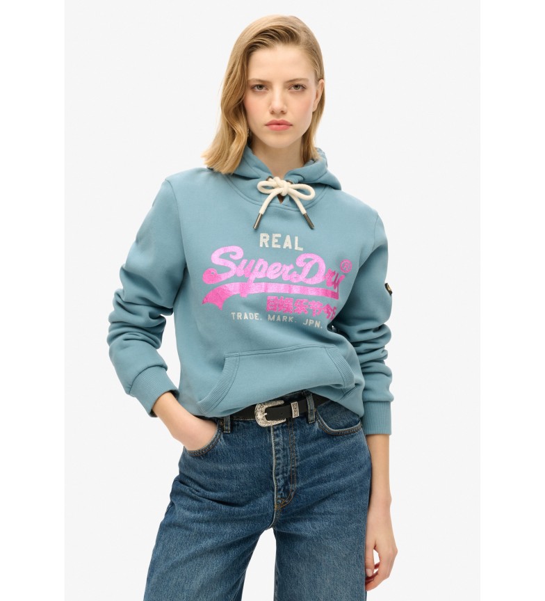 Superdry Sudadera gráfica con adornos y logotipo Vintage azul