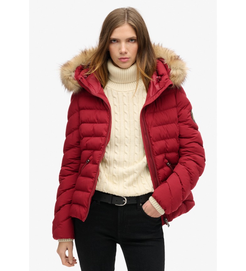 Superdry Chaqueta acolchada con capucha de piel sintética Fuji rojo