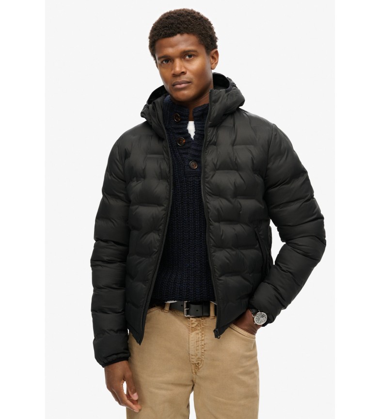 Superdry Abrigo acolchado con capucha negro