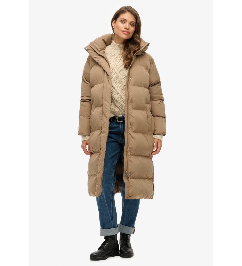 Superdry Abrigo acolchado largo con capucha marrón