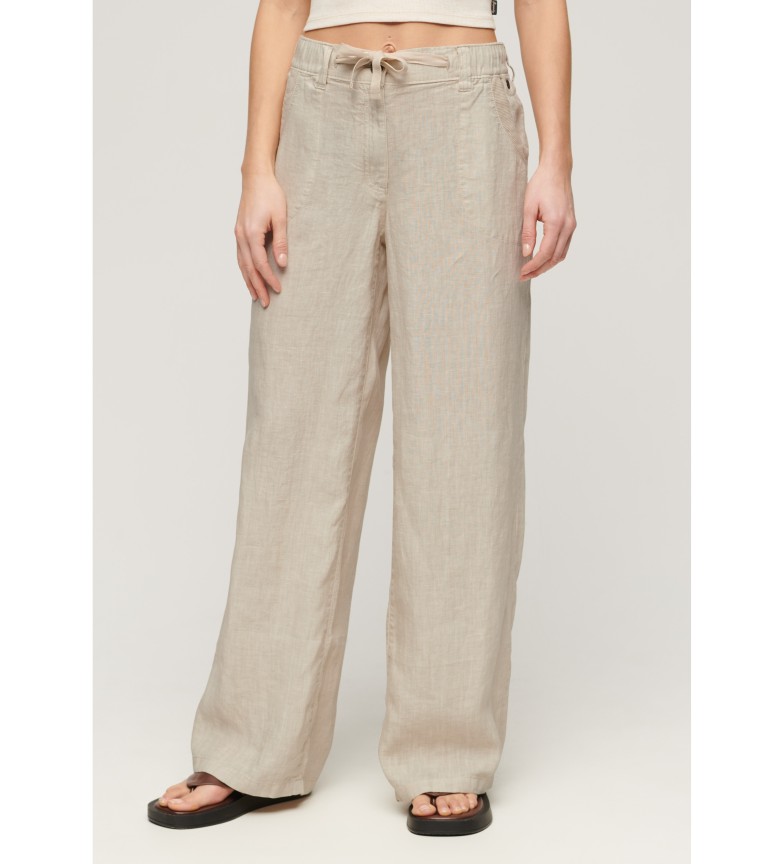 Superdry Pantalón de lino de talle bajo beige