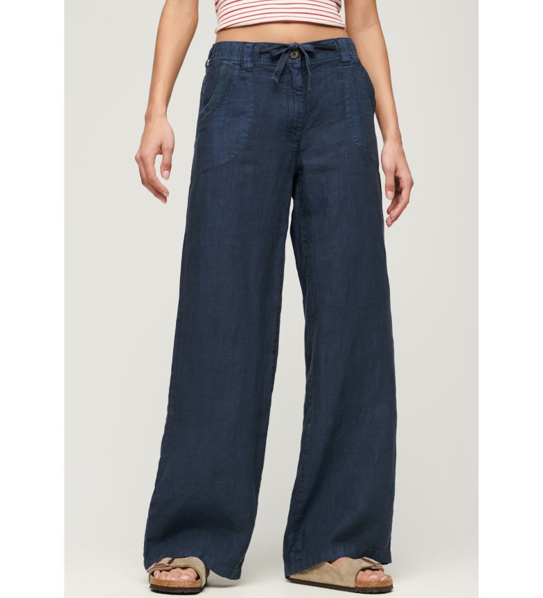 Superdry Pantalón de lino de talle bajo marino