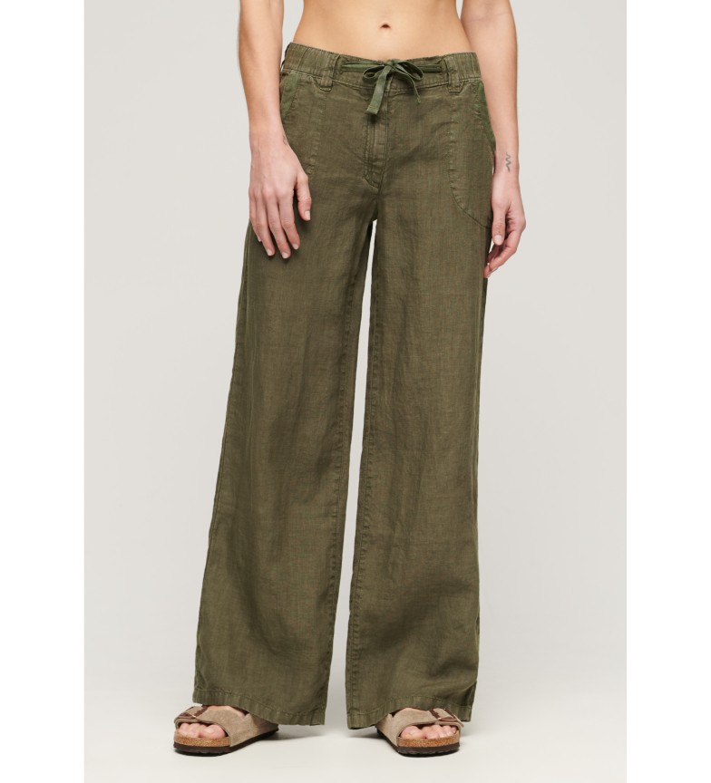 Superdry Pantalón de lino de talle bajo verde