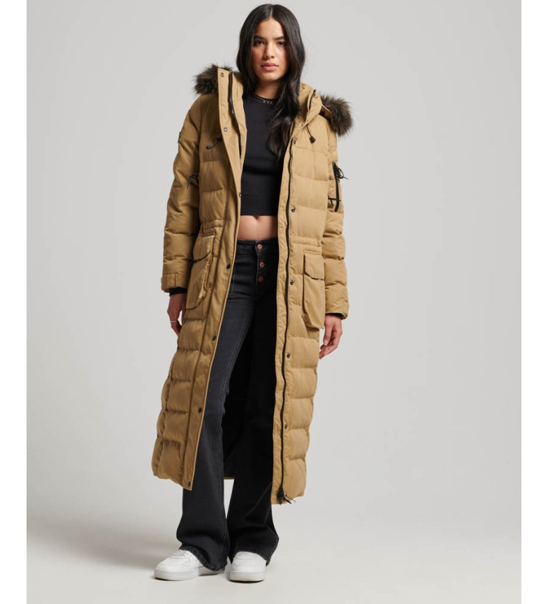 Superdry Parka Larga Con Capucha Y Ribete De Pelo Sintético marrón