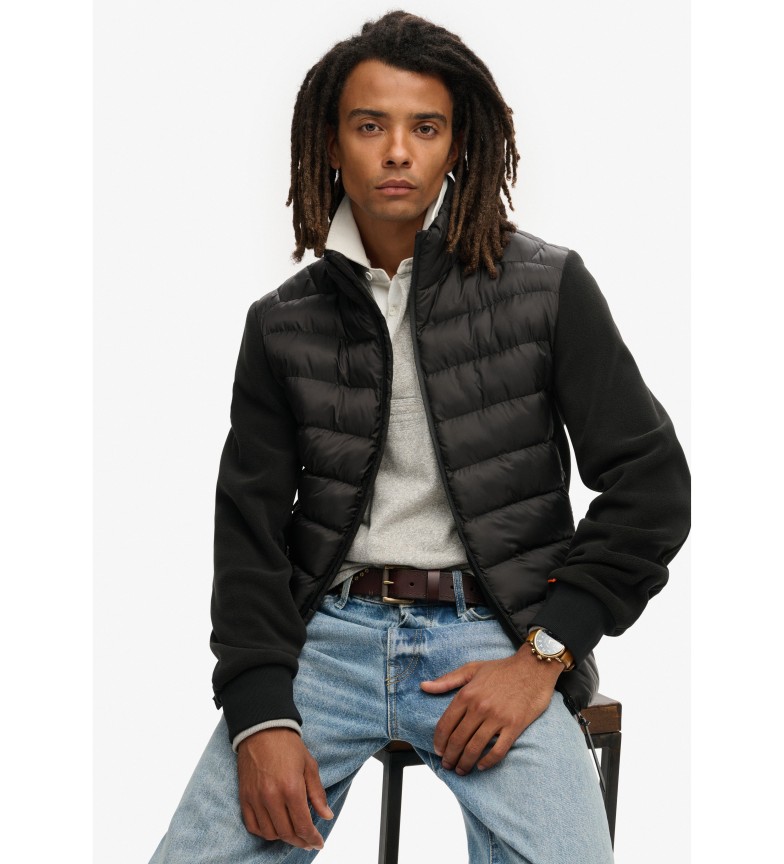 Superdry Cazadora bómber híbrida de tejido polar Storm negro