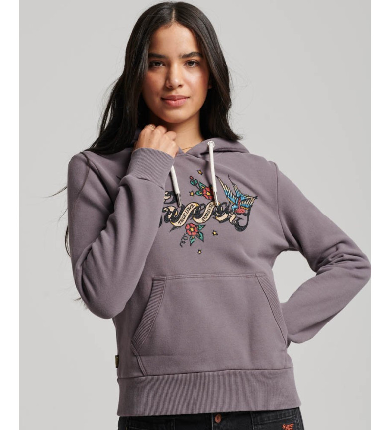 Superdry Sudadera gráfica con capucha Tattoo Script gris