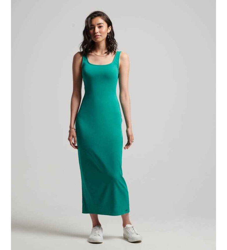 Superdry Vestido midi de punto con escote cuadrado verde