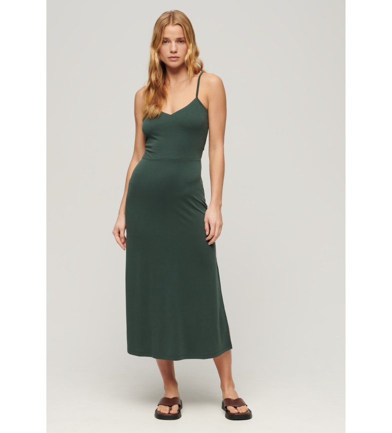 Superdry Vestido de punto con espalda abierta verde