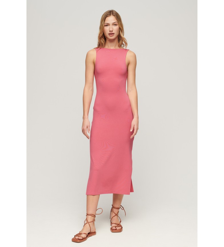 Superdry Vestido midi de punto con espalda cruzada rosa