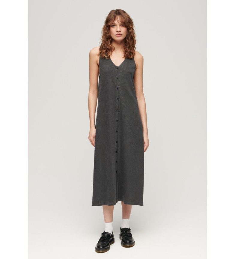 Superdry Vestido playero midi de punto negro
