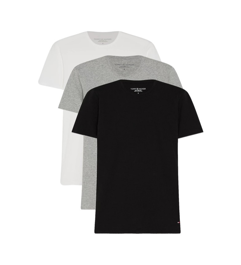 Tommy Hilfiger Pack 3 Camisetas Cuello Pico blanco, gris, negro
